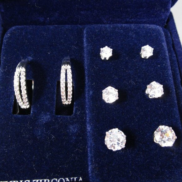 Danecraft Jewelry - DANECRAFT 4pc Mod/Contemporary Hoop & Stud Silver Plated CZ Earrings Set**NEW!